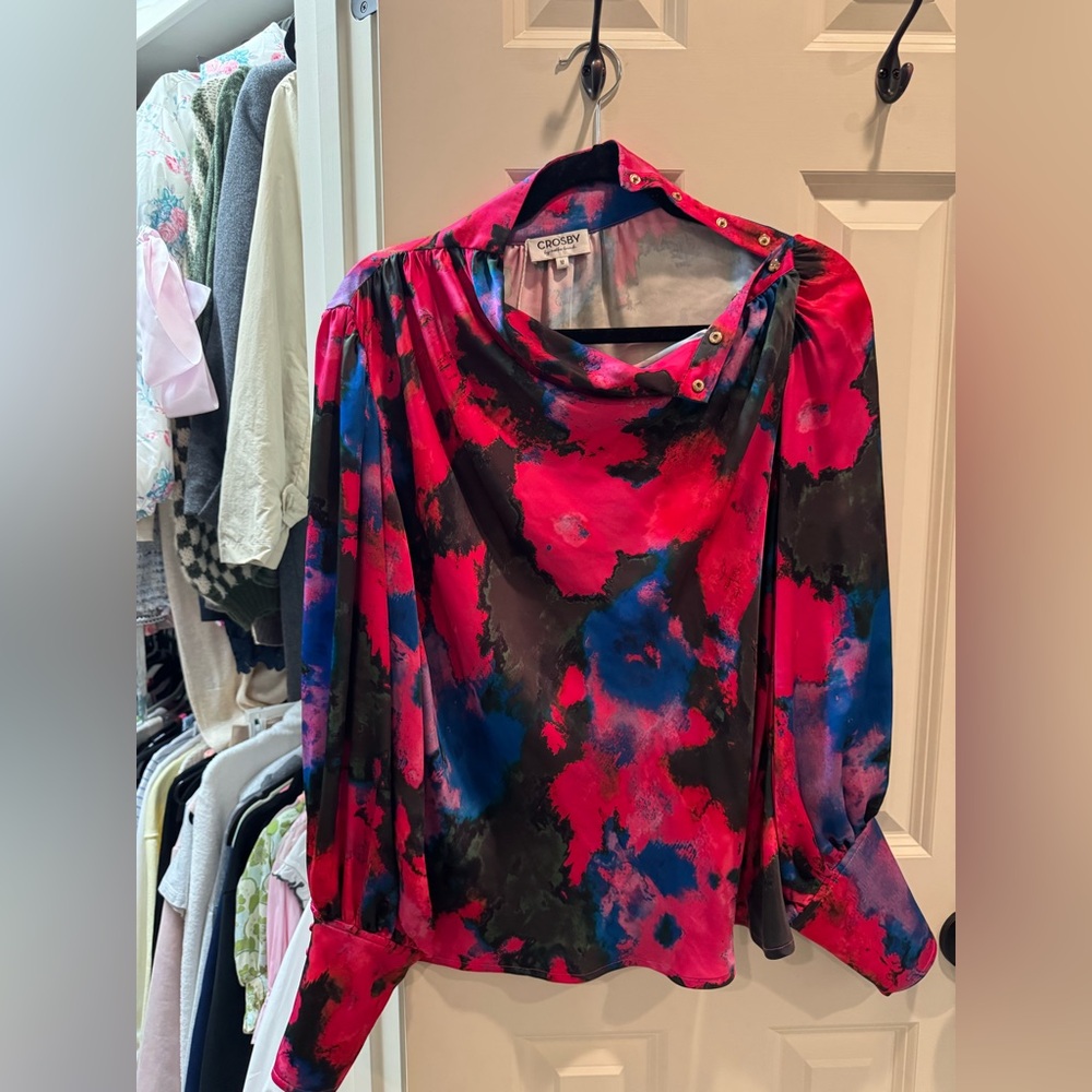 CROSBY by Mollie Burch Vibrant Pink and Blue Blouse